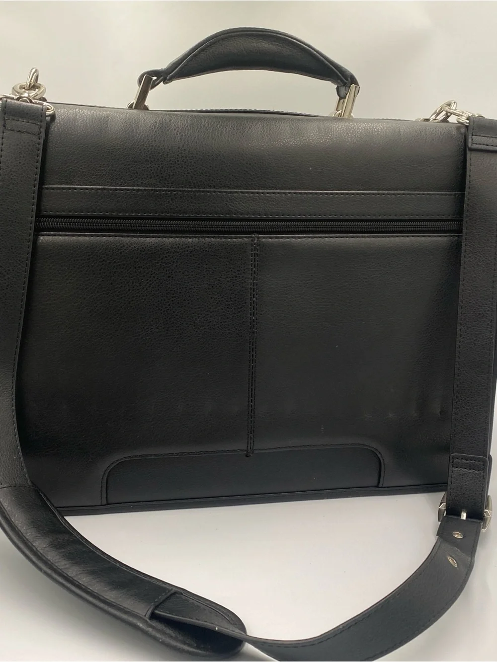 Samsonite Black Leather Laptop Briefcase with Silver Hardware